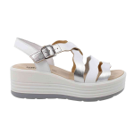 Sandali scarpe aperte Igi&Co donna con zeppa in pelle argento-bianco 7667111