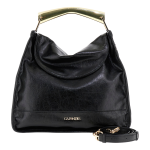 Borse a spalla CAFèNOIR donna con grande manico in metallo in materiale tipo naplak, lettering YF0910 nero