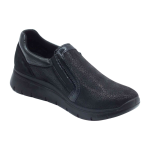 Scarpe mocassini slip on ENVALSoft donna tessuto strech nero con zip 8775100