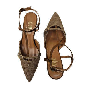 Women’s slingback shoes made of brown linen fabric