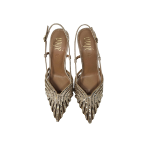 Damen-Slingback-Schuhe aus edlem Wildleder mit Stoffeinsätzen, verziert mit funkelnden Strasssteinen