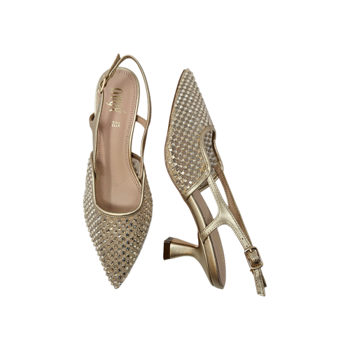 Zapatos décolleté slingback para mujer en tejido con aplicaciones de strass brillantes