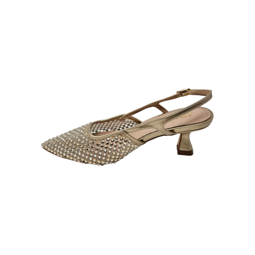Zapatos décolleté slingback para mujer en tejido con aplicaciones de strass brillantes