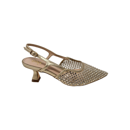 Zapatos décolleté slingback para mujer en tejido con aplicaciones de strass brillantes