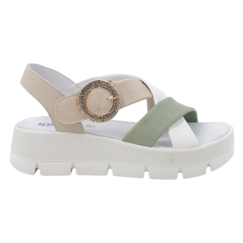 Sandali IGI&CO con zeppa da donna beige e verde con strap 1160011