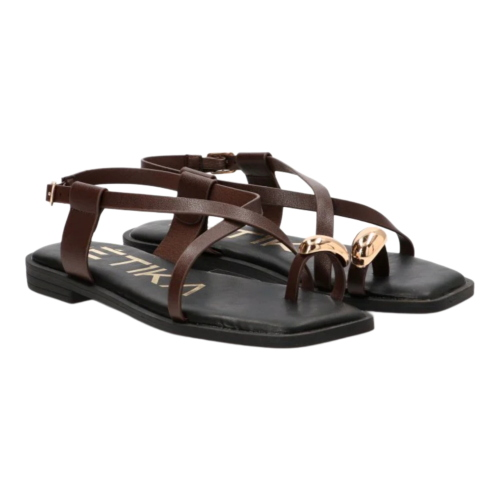SANDALIAS APLIQUE DORADO MARINAPICCOLA 10099, ETIKA MUJER, MARRÓN 