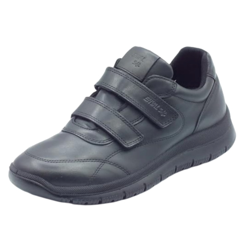 Baskets Enval Soft Homme 2238500 en Cuir Noir avec Scratch – Memory et Chaussant Large