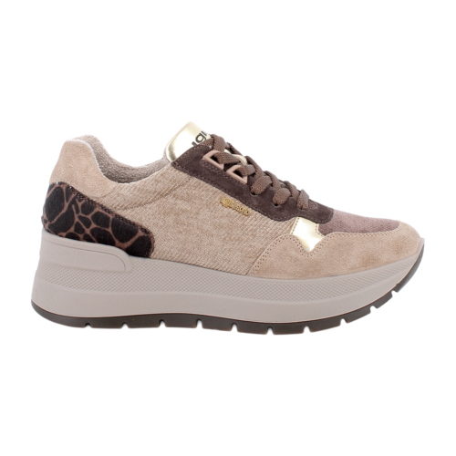 Zapatillas con Cuña IGI&CO Mujer 2175111 de Ante y Terciopelo Beige con Cordones