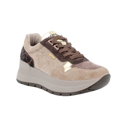 Zapatillas con Cuña IGI&CO Mujer 2175111 de Ante y Terciopelo Beige con Cordones