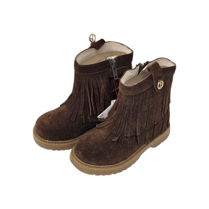 Balducci ASPE1150 Mädchen-Stiefeletten aus braunem Veloursleder mit Reißverschluss und Fransen