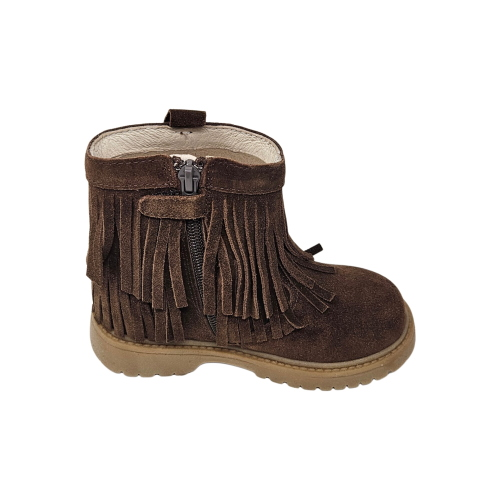 Balducci ASPE1150 Mädchen-Stiefeletten aus braunem Veloursleder mit Reißverschluss und Fransen