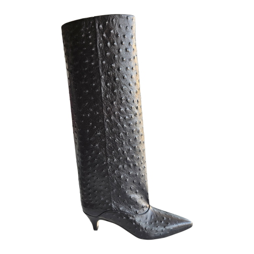 Botas de mujer OVYé de piel efecto avestruz negro SA002STR