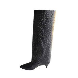 Botas de mujer OVYé de piel efecto avestruz negro SA002STR