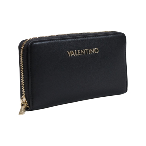 Cartera grande de mujer Valentino NIVIS RE negra con cremallera y lettering dorado VPSA6I155