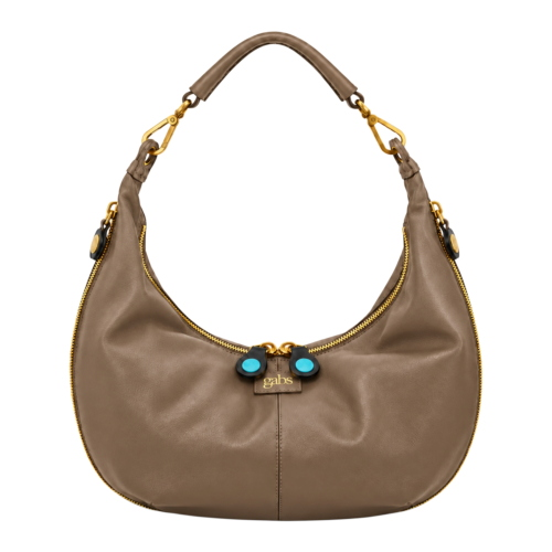 Sac shopping à épaule Gabs G13 ROUNDY + MEDIUM Ligne Plus en cuir de veau lisse et toile de voile G012590T2X3146