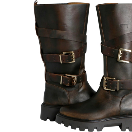 Stivali Biker OVYé in pelle con fibbie PSE04ASPMORO